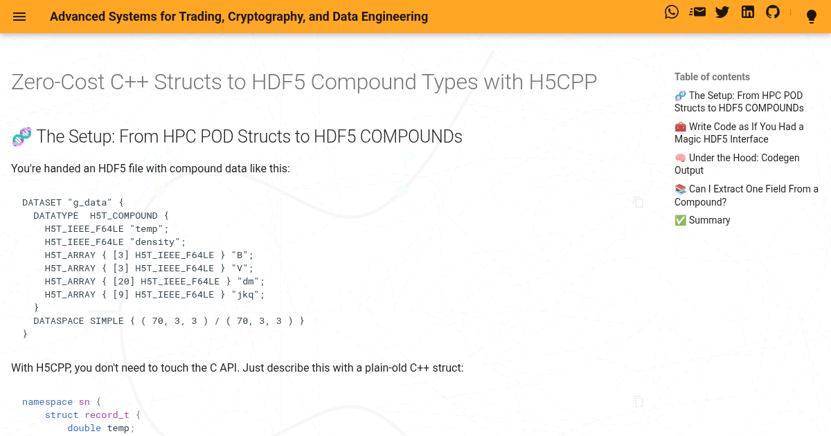 Zero-Cost C++ Structs to HDF5 Compound Types with H5CPP - VargaLABS